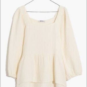 Madewell XXS Lightspun Millbrook Puff sleeve peplum top